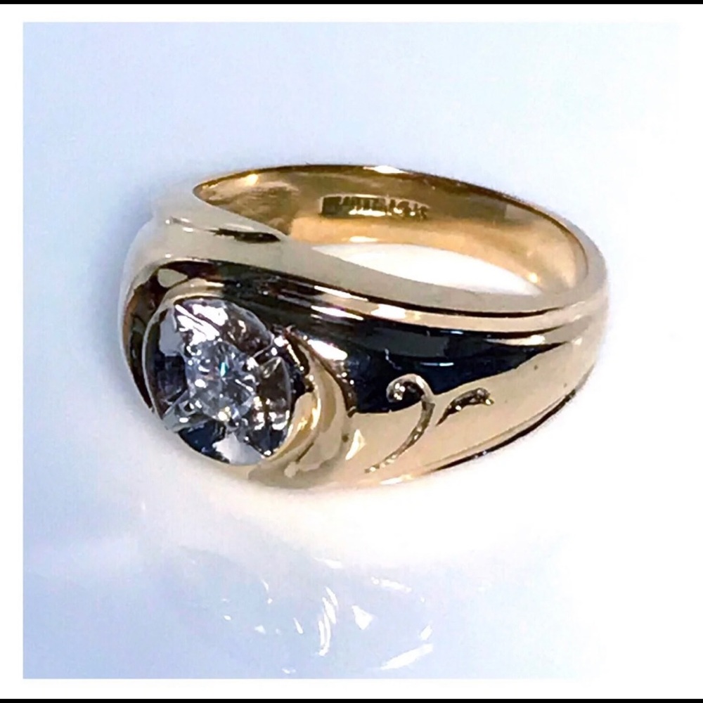 14KT RETRO 1950's MID CENTURY MODERN .21 CARAT FIREY DIAMOND SOLID Y GOLD RING - Picture 3 of 13